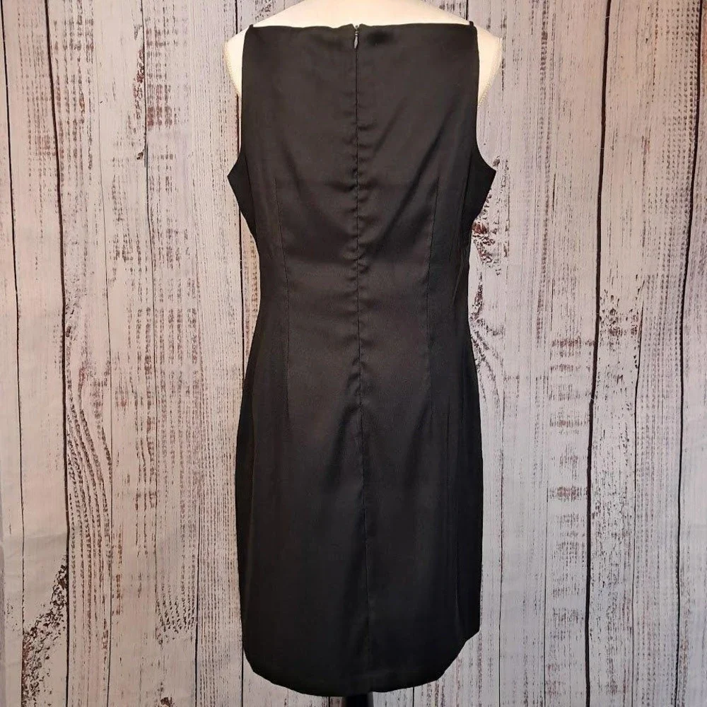 Y2K Vintage 90s CDC 12 Black Satin Slip Dress Spaghetti Strap‎ Embroidery Formal